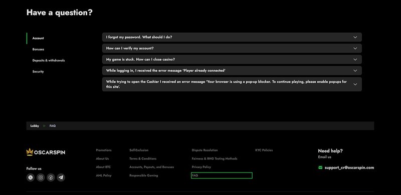 Oscarspin login in Global